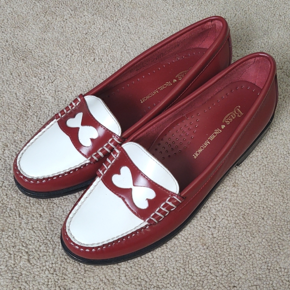 EUC Bass x Rachel Antonoff Weejuns red and white loafers